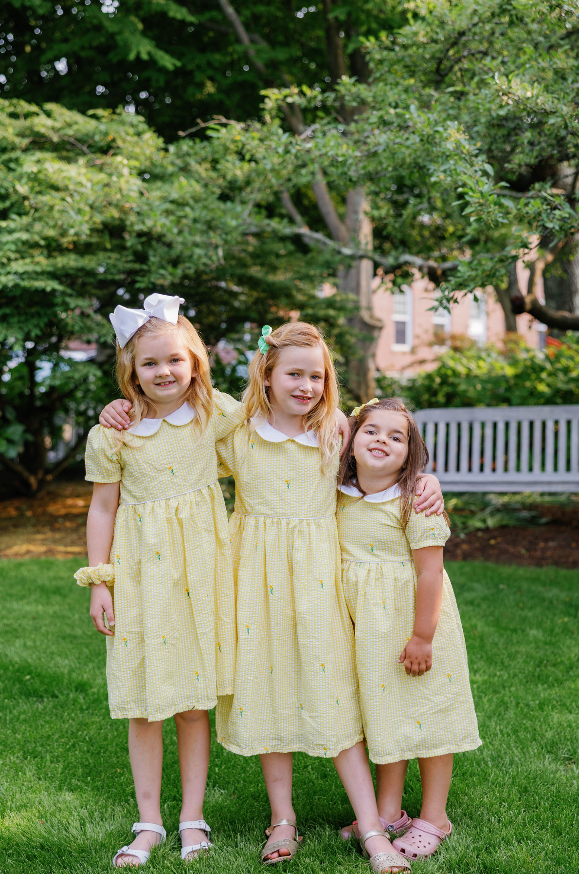 Yellow Gingham Seersucker Girls Dress with Embroidered Daffodils and Peter Pan Collar 4 Yellow Gingham Seersucker Girls Dress with Embroidered Daffodils and Peter Pan Collar 4