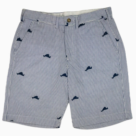 Blue Mens Seersucker Shorts with Navy Embroidered Martha's Vineyards