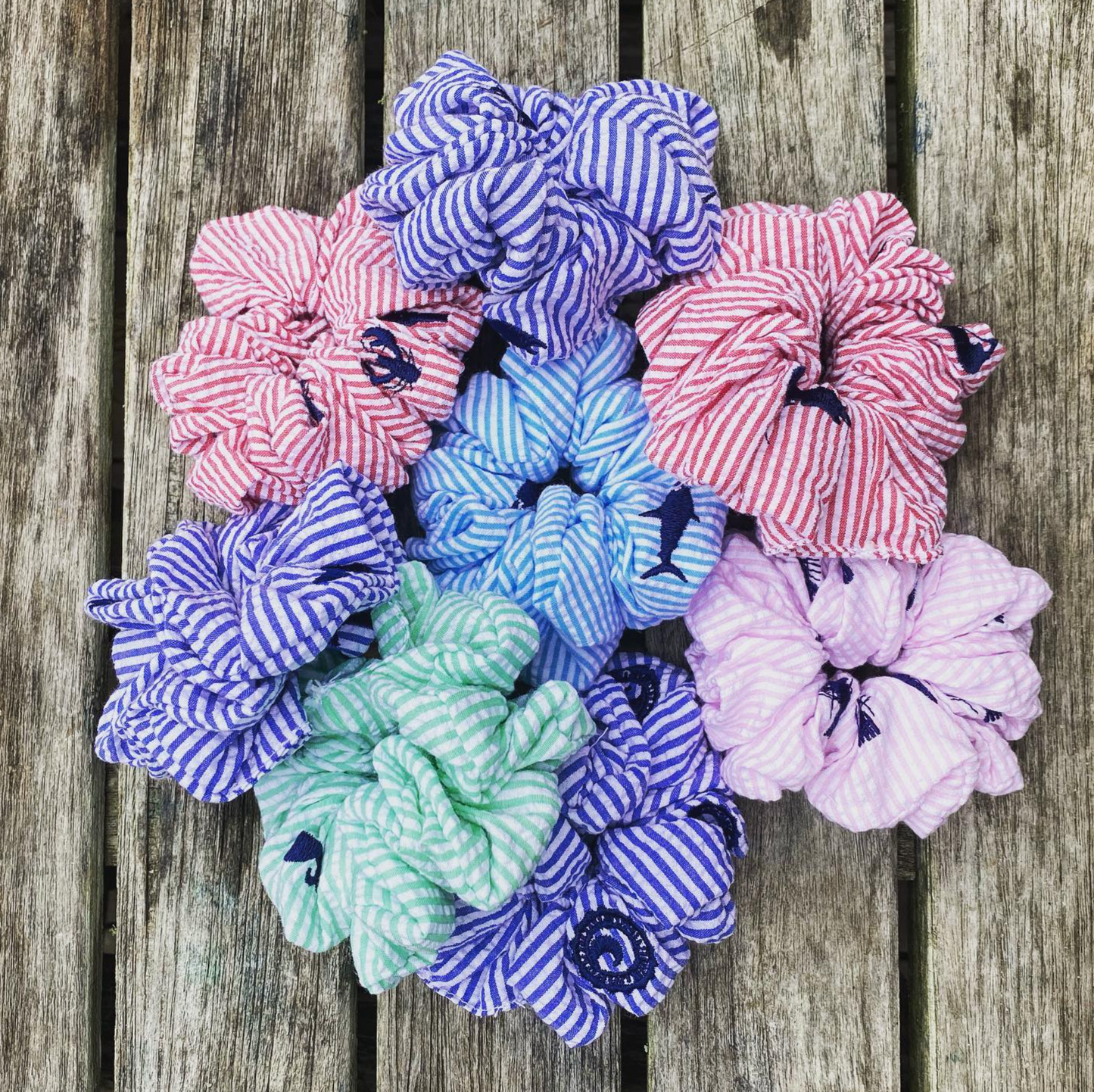 Custom Embroidered Logo Seersucker Scrunchies
