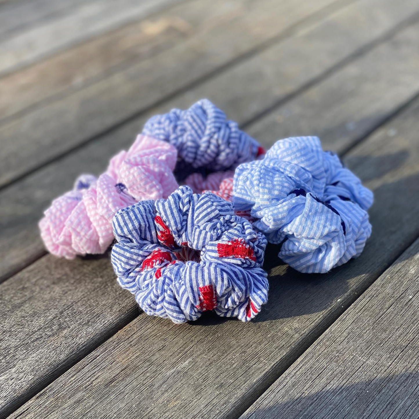 Custom Embroidered Logo Seersucker Scrunchies