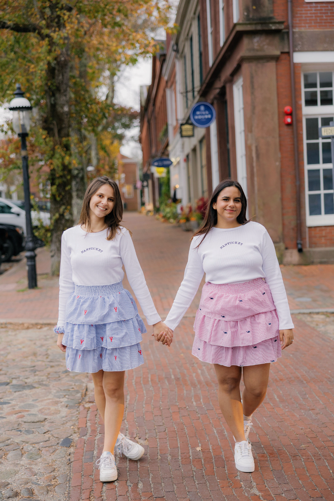 Women's Blue Tiered Ruffle Skirt with Red Lobsters