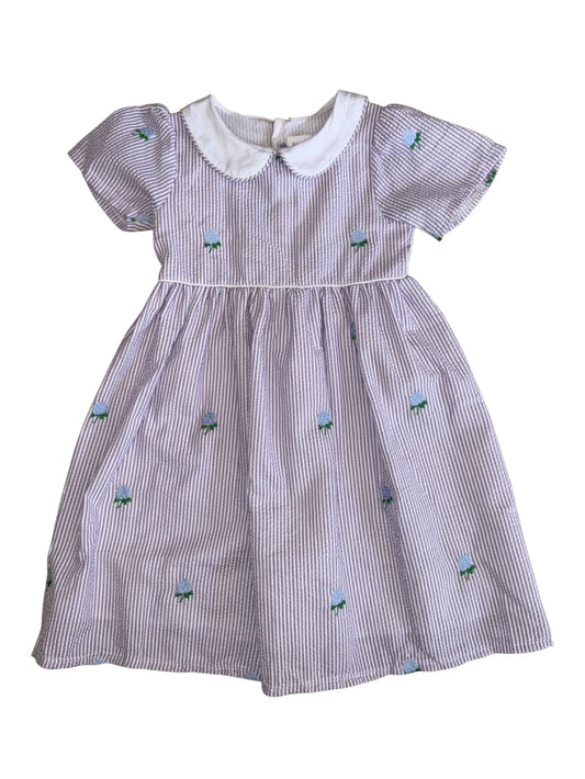 Lilac Seersucker Hydrangea Dress Peter Pan Collar
