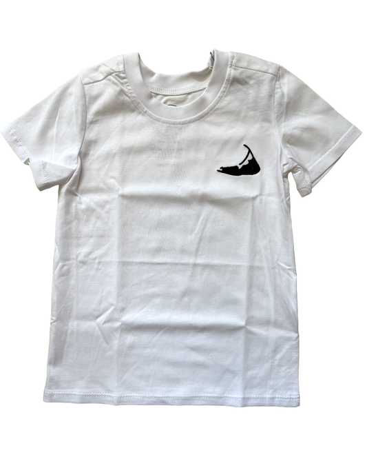 White Embroidered Navy Nantucket Island Icon Tee Shirt