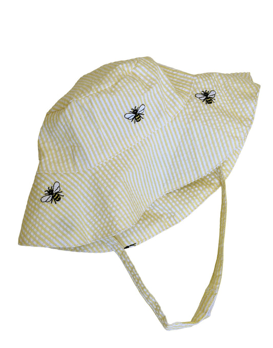 Yellow Seersucker with Embroidered Honeybees Bucket Hat