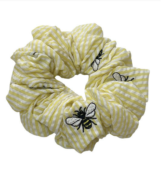 Yellow Seersucker with Bee Scrunchie