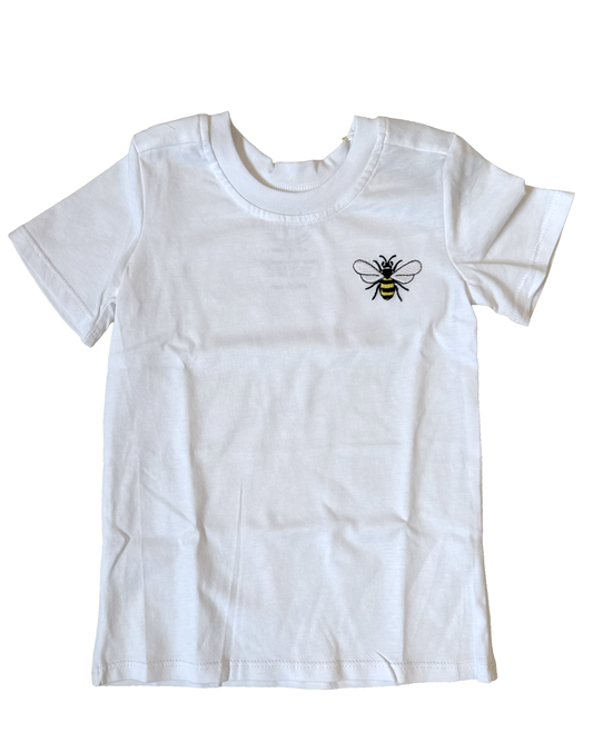 White Embroidered Bee Icon Tee Shirt