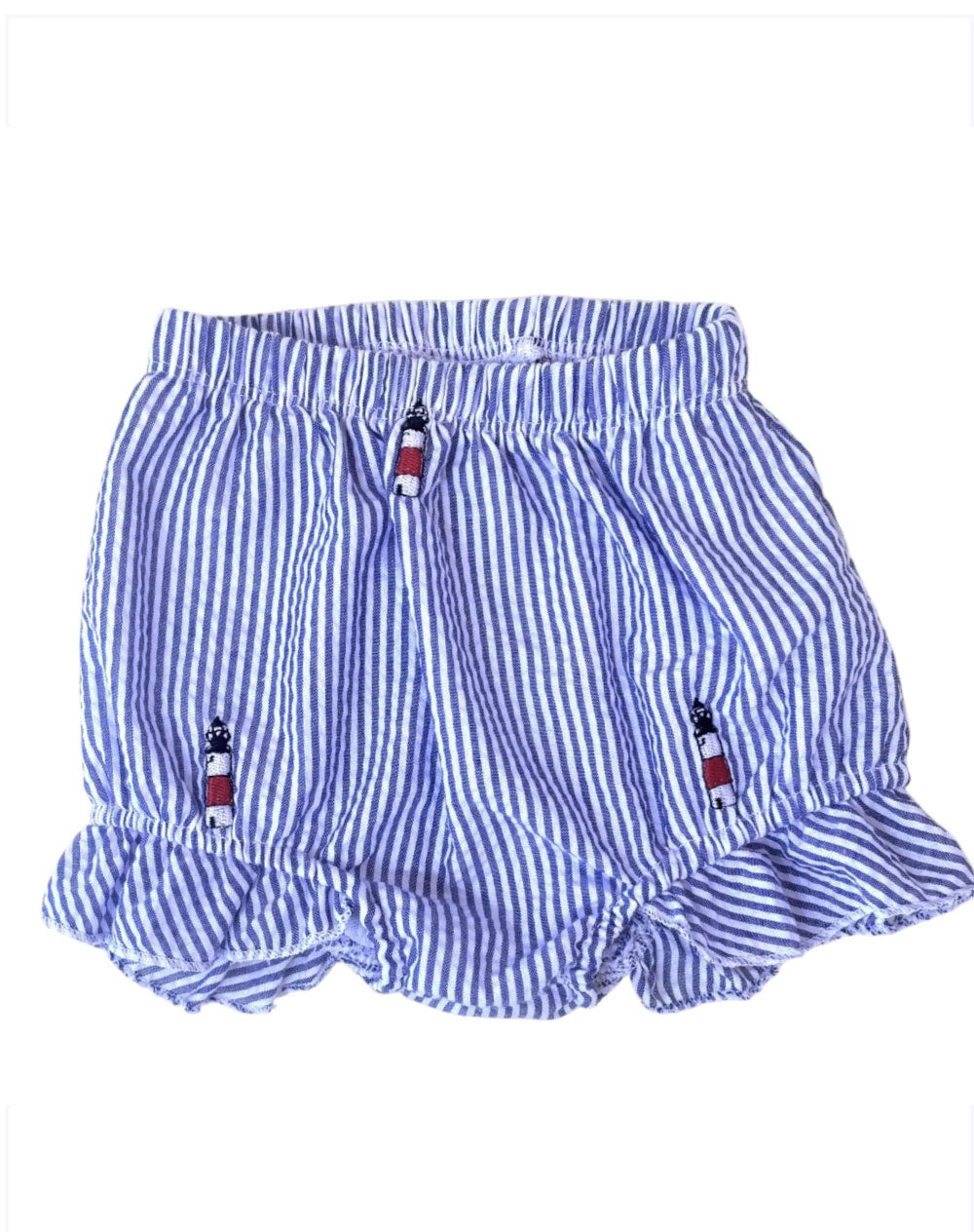 Blue Seersucker Baby Bloomers with Lighthouses
