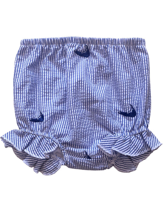 Blue Seersucker Baby Bloomer with Navy Nantuckets