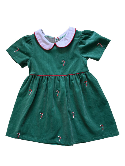 Green Corduroy Dress with Candy Canes