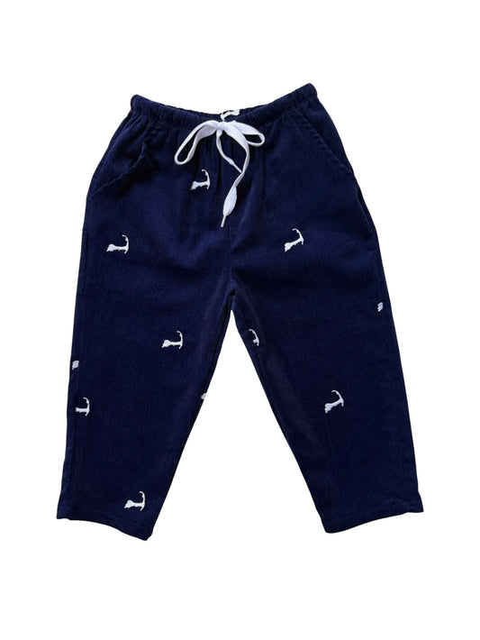 Navy Corduroy Pants with White Cape Cods