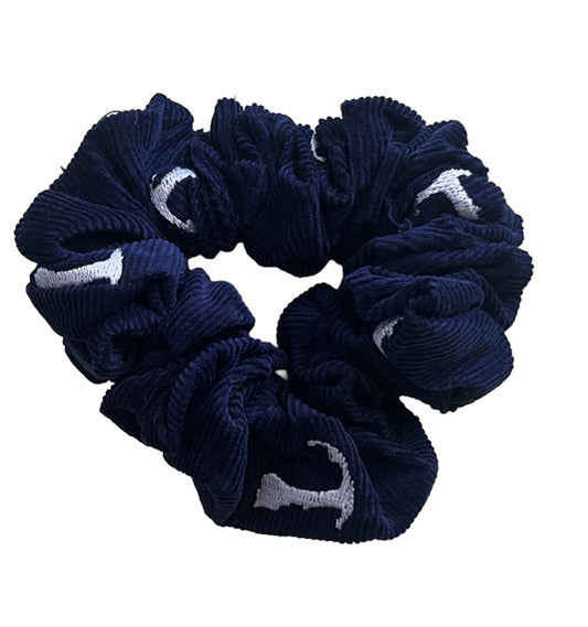 Navy Corduroy Scrunchie with White Cape Cod