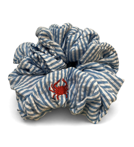 Slate Blue Seersucker with Red Crab Scrunchie