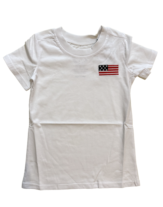 White Embroidered American Flag Icon Tee Shirt