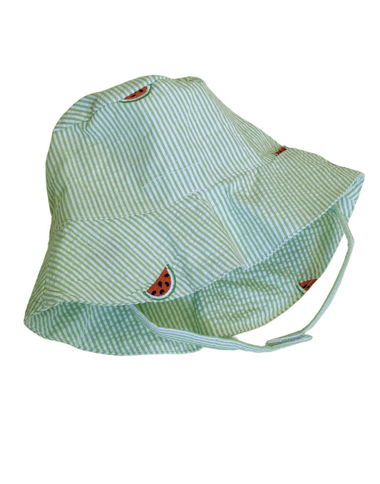 Green Seersucker with Embroidered Watermelons Baby Bucket Hat
