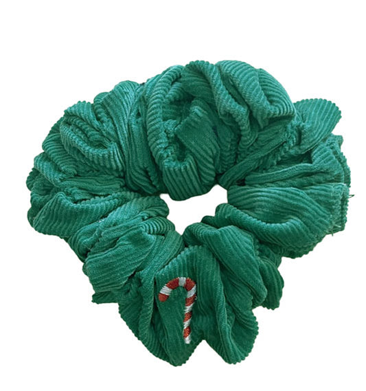 Green Corduroy Scrunchie with Candy Canes