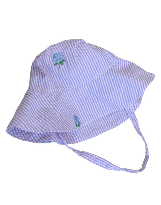 Lilac Seersucker with Embroidered Hygrangeas Baby Bucket Hat