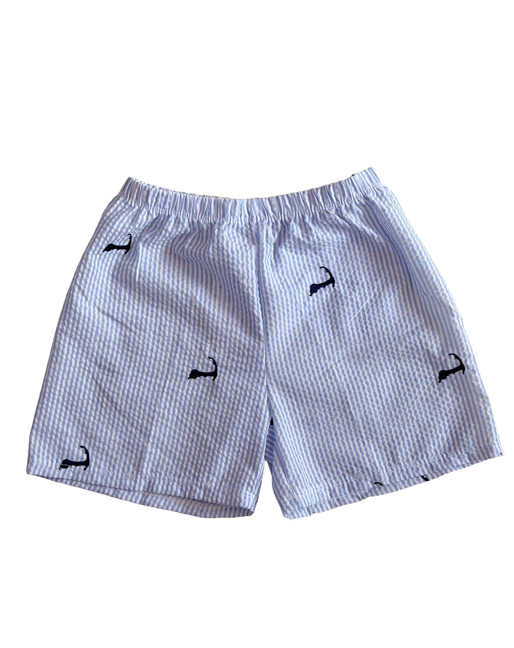 Light Blue Kids Seersucker Shorts with Embroidered Cape Cods