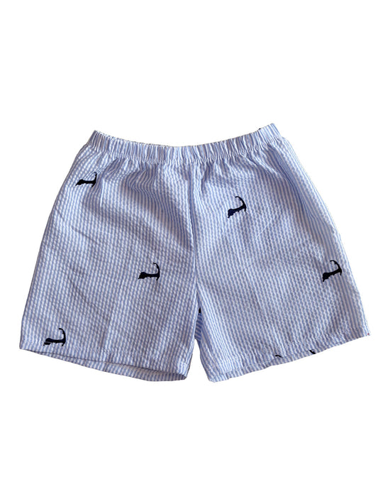 Light Blue Kids Seersucker Shorts with Embroidered Cape Cods