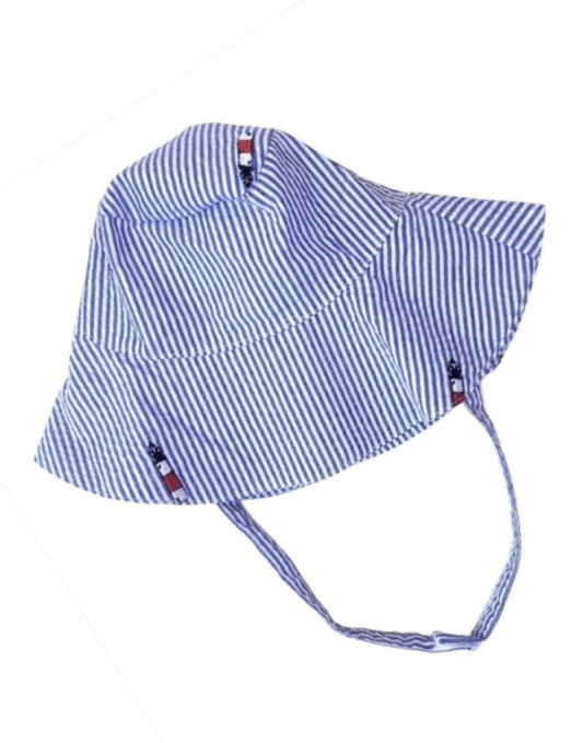 Blue Seersucker with Embroidered Sankaty Lighthouses Baby Bucket Hat