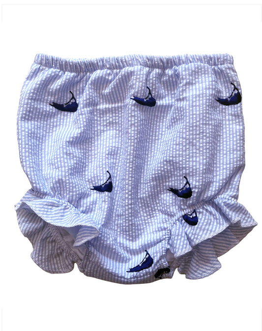 Light Blue Seersucker Baby Bloomers with Navy Nantuckets