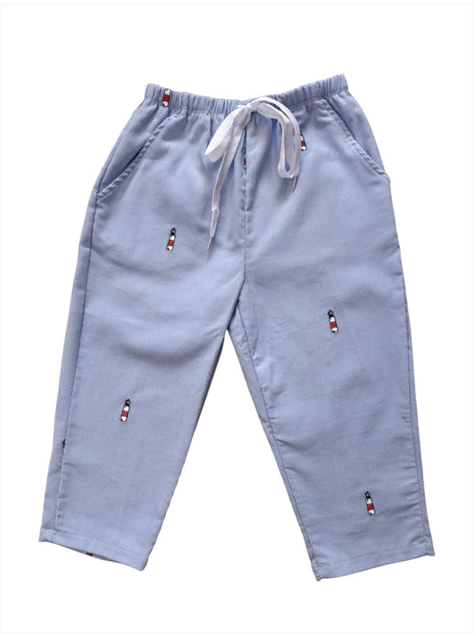 Light Blue Corduroy Pants with Sankaty Lighthouse