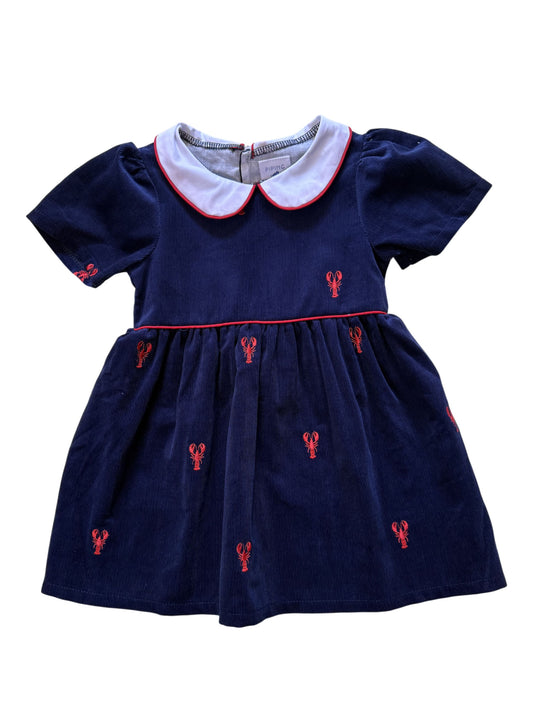 Navy Corduroy  Dress with Red Lobsters