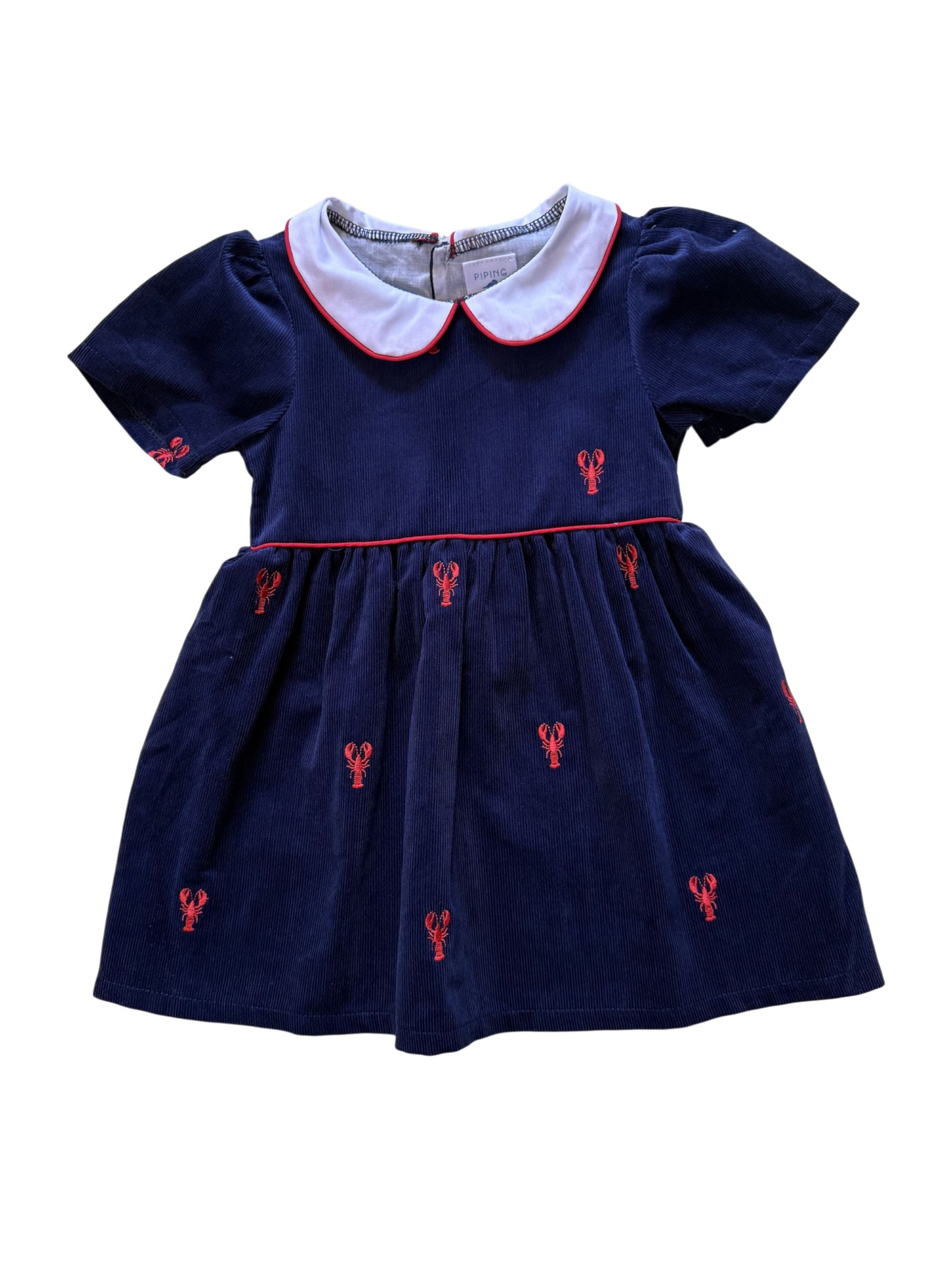 Navy Corduroy  Dress with Red Lobsters
