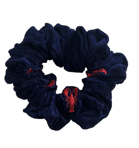 Navy Corduroy Scrunchie with Red Lobsters