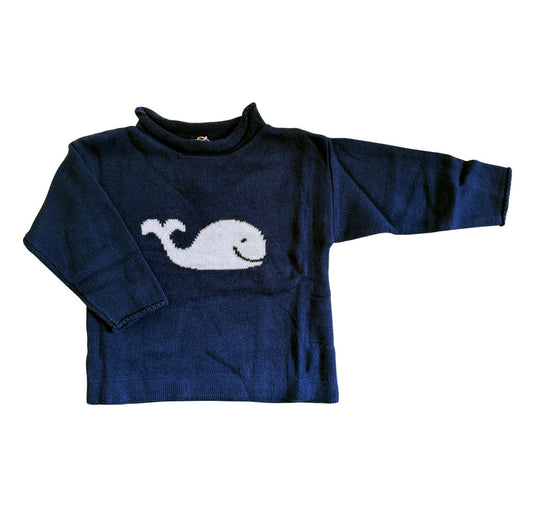 Navy Blue Cotton Rollneck Sweater with White Whale