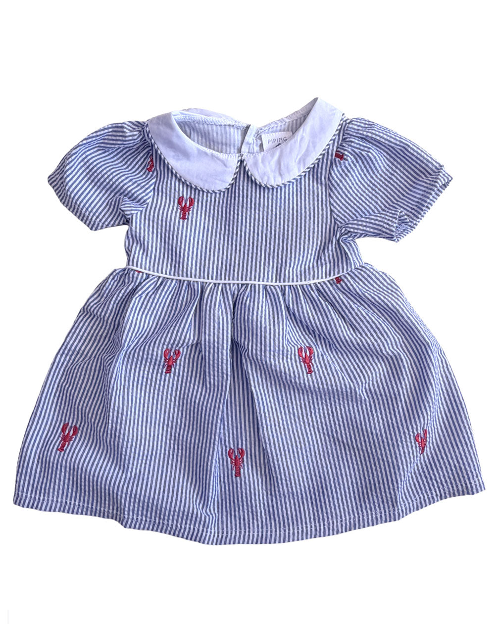 Blue Seersucker with Red Lobster Peter Pan Collar Dress