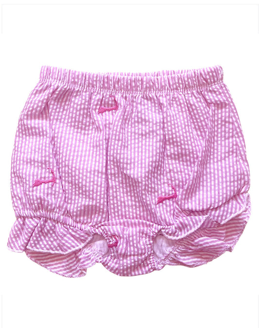 Pink Seersucker Baby Bloomers with Cape Cods