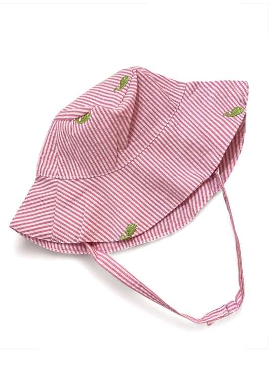 Pink Seersucker with Green Embroidered Whales Bucket Hat