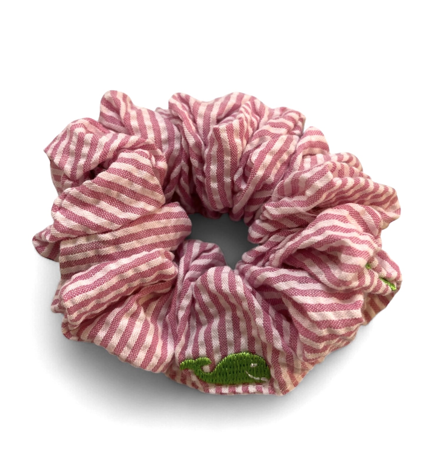 Light Pink Pink Seersucker with Neon Green Whale Scrunchie