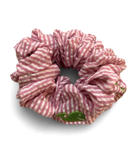 Light Pink Pink Seersucker with Neon Green Whale Scrunchie