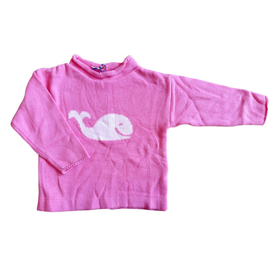 Pink Cotton Rollneck Sweater with White Whale