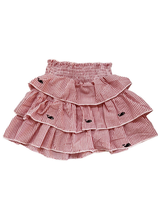 Red Tiered Ruffle Skirt with Navy  Whales