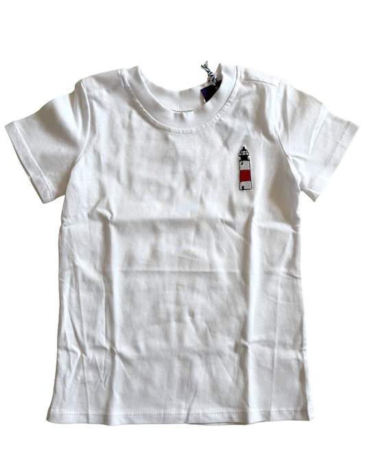 White Embroidered Lighthouse Icon Tee Shirt