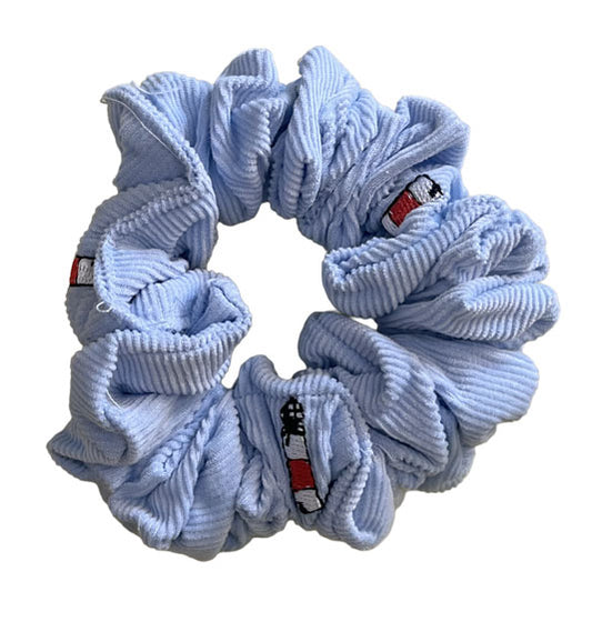 Light Blue Corduroy Scrunchie with Sankaty Lighthouses