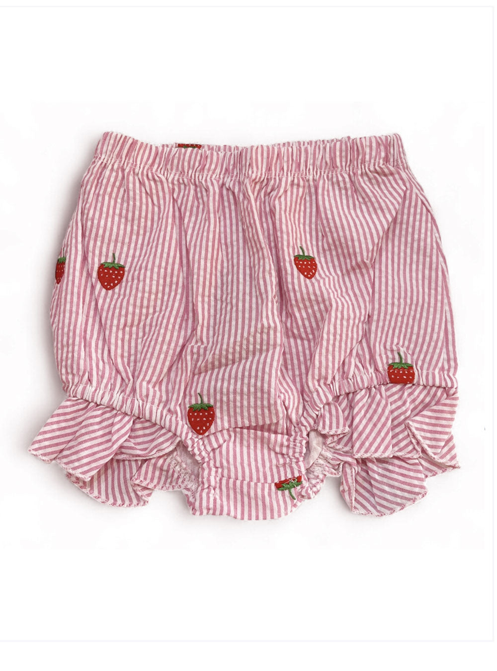 Hot Pink Seersucker Baby Bloomers with Embroidered Strawberries