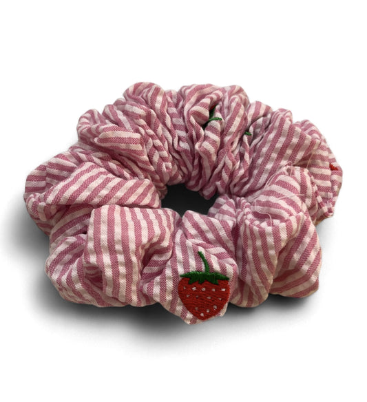 Hot Pink Seersucker with Strawberry Scrunchie