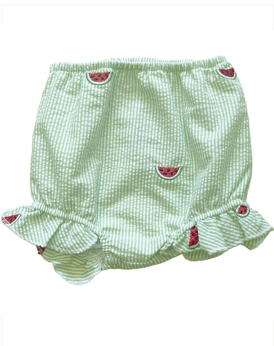 Lime Green Seersucker Baby Bloomers with Watermelons