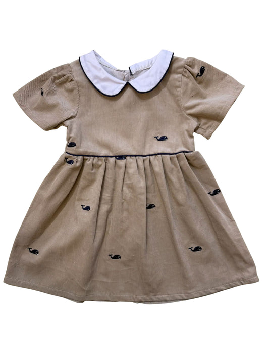 Tan Corduroy Dress with Navy Whales