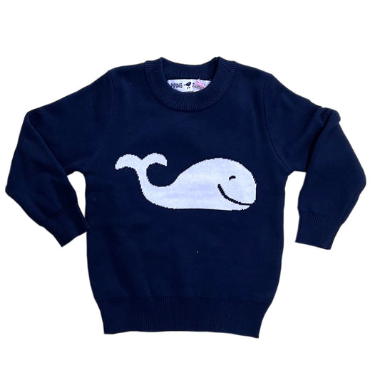 Navy Whale Cotton Crewneck Kids Sweater