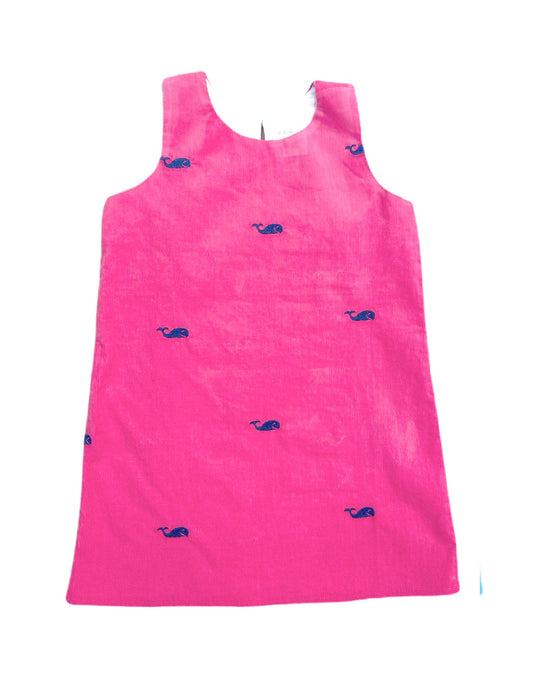 Hot Pink Corduroy Jumper Dress with Embroidered Navy Whales