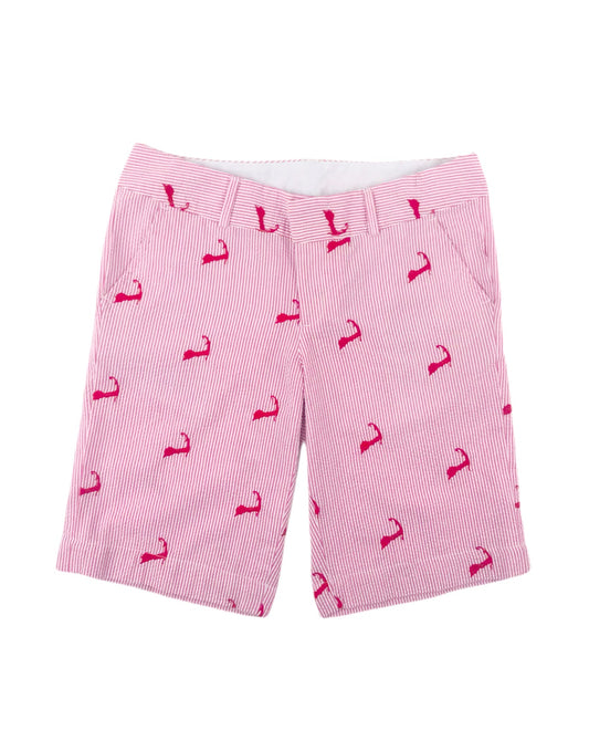 Hot Pink Seersucker Women's Bermuda Shorts with Pink Embroidered Cape Cods