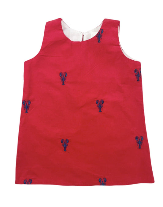 Red Corduroy Jumper Dress with Navy Lobsters