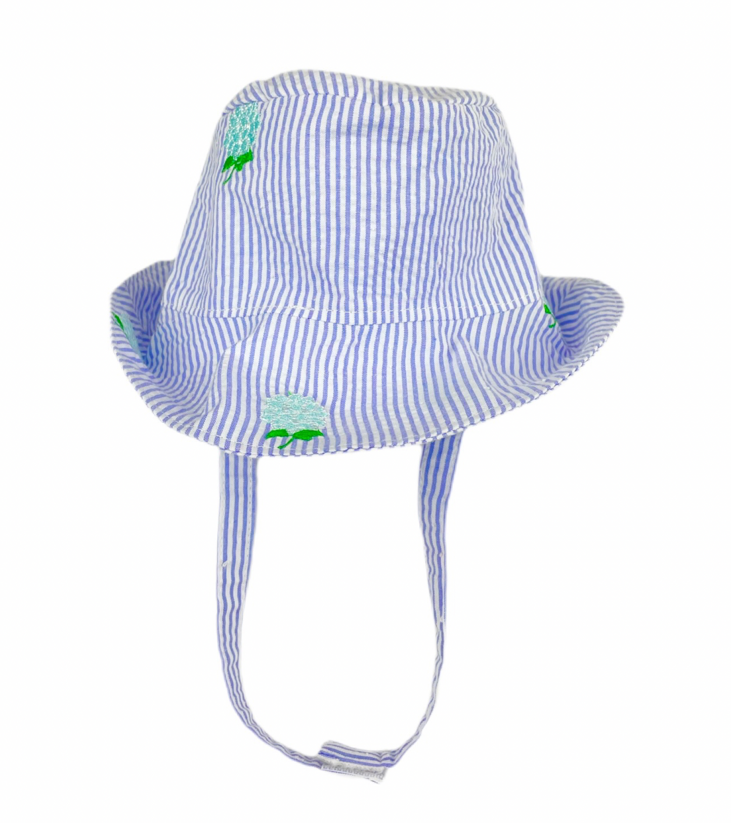 Lilac Seersucker with Embroidered Hygrangeas Baby Bucket Hat