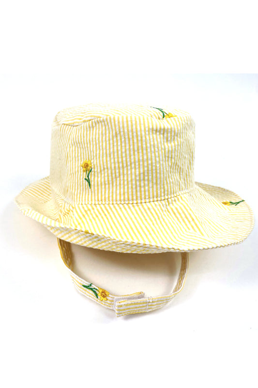 Yellow Seersucker Baby Bucket Hat with Yellow Daffodils