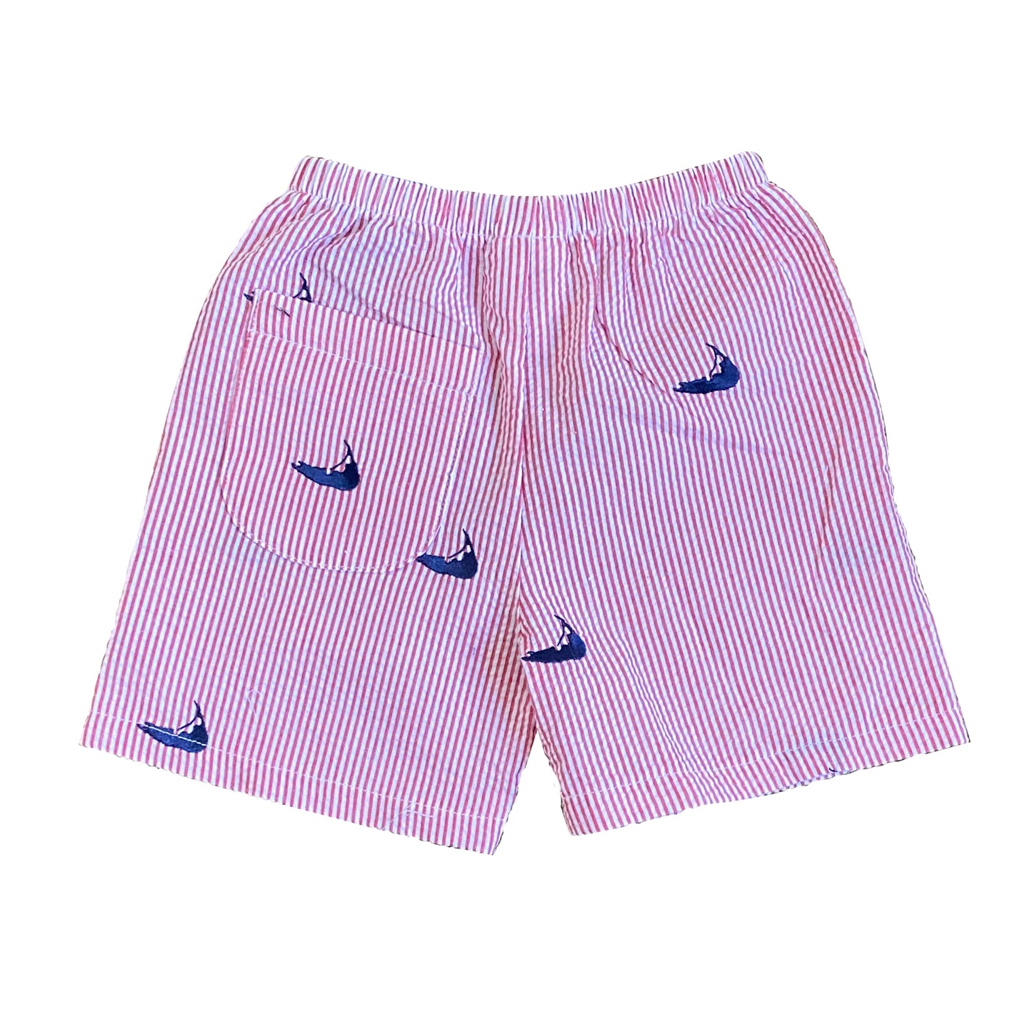 Red Kids Seersucker Shorts with Navy Embroidered Nantuckets