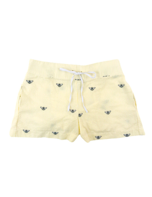 Yellow Seersucker Women's Lounge Short with Embroidered Honeybees